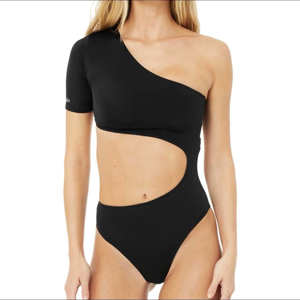 Alo Black One Shoulder Bodysuit
